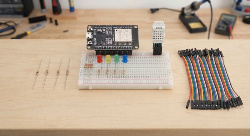 Kit IoT ESP32 — température et humidité (DHT22), breadboard et LED - ESP32 Starter Kit WiFi